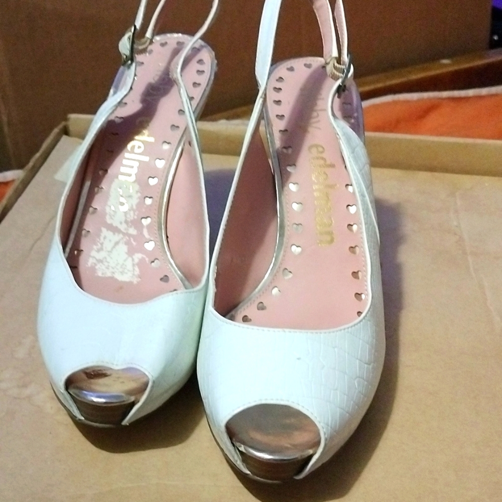 White open toe heels